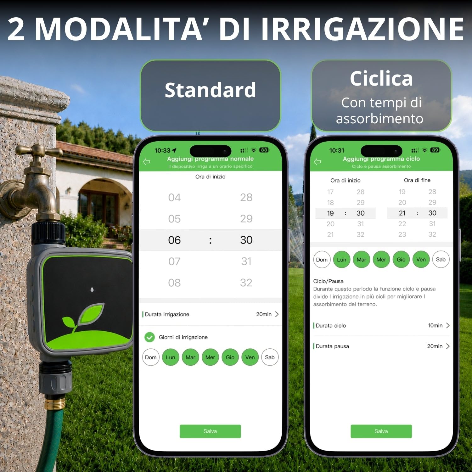 domyno Temporizador de riego WiFi inteligente de jardín con Hub RF incluido, programador de agua App Tuya Smart Life, retraso de lluvia, modo manual, temporizador para césped, huerto, macetas