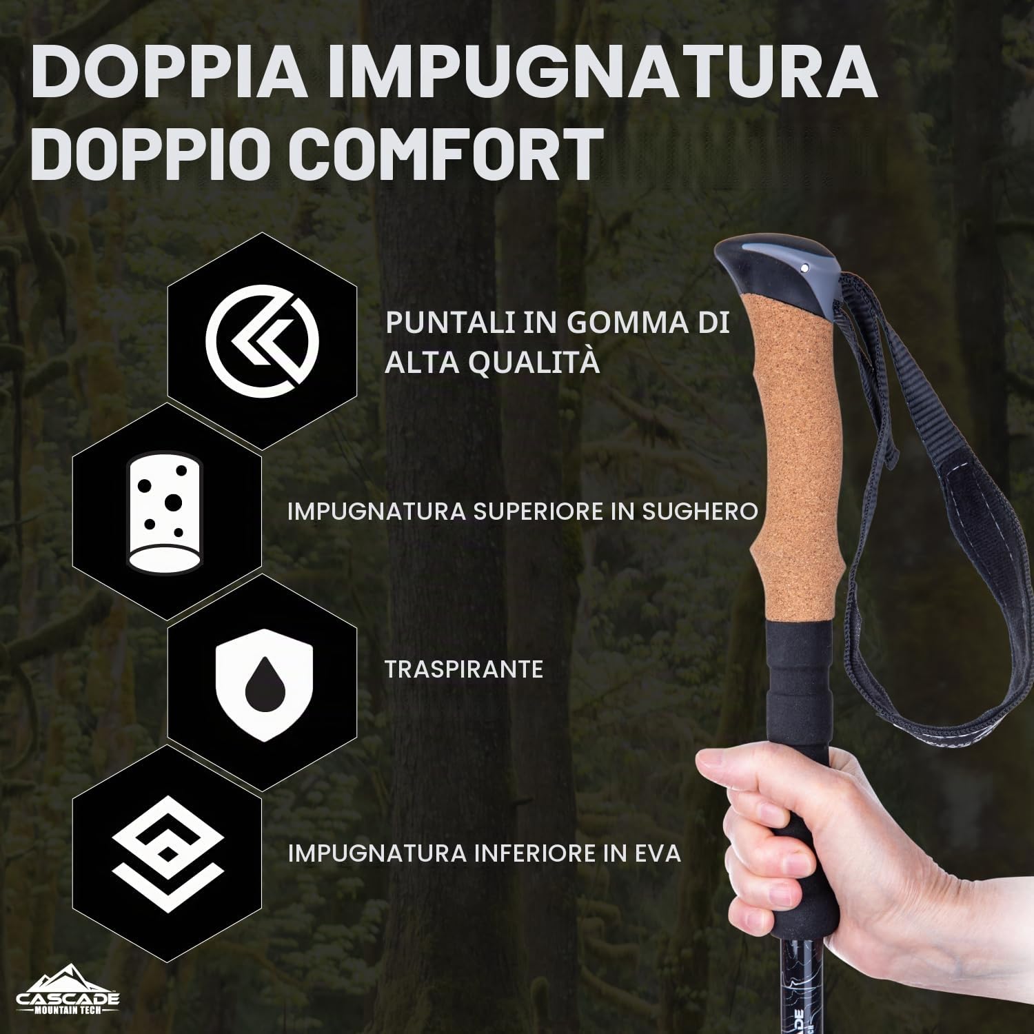 Cascade Mountain Tech - Bastoni da Trekking in Alluminio, con Serrature Regolabili, espandibili Fino a 137,2 cm, Confezione da 2