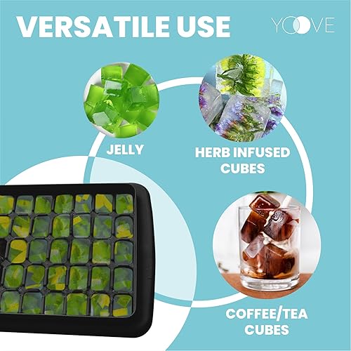 Miniatura 8 de Yoove Juego de bandejas de silicona para cubitos de hielo, incluye tapa antiderrames, cubo con tapa y cuchara, sin BPA, fácil de liberar, bandeja de