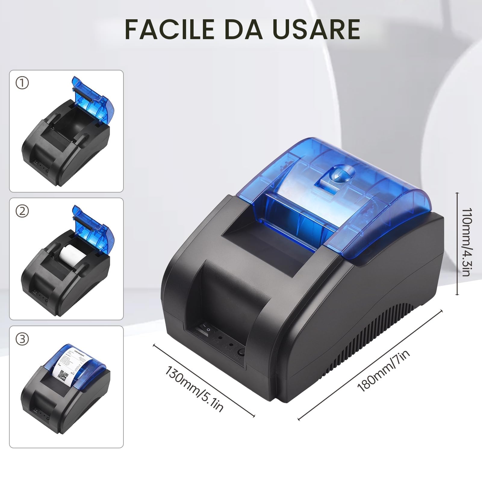 Bisofice Stampante termica 58 mm per Scontrini, Stampante Portatile Bluetooth & USB, Compatibile con Android/Windows, Supporto ESC/POS, per Vendita al Dettaglio