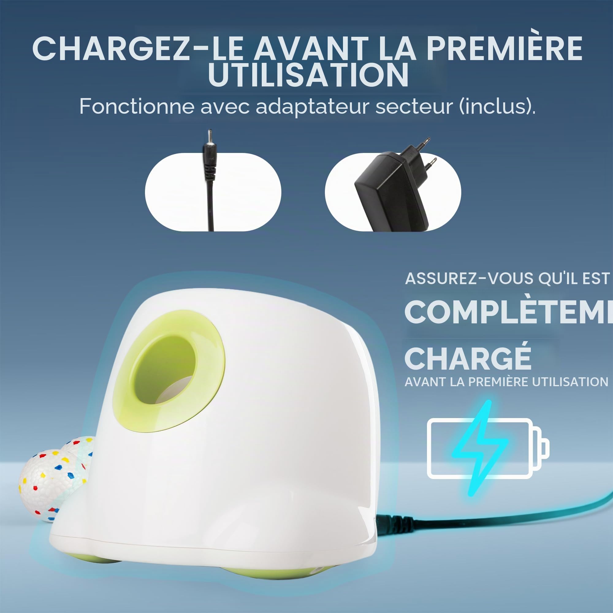 ALL FOR PAWS Lanceur automatique de balles pour chien, lanceur de balles interactif pour chiens de grande et grande taille, jouet interactif rechargeable avec 3 à 12 m, 6 pièces ETPU