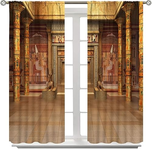 Miniatura 8 de Cortinas egipcias con frescos egipcios en la pared, tumba, sala de estar, dormitorio, cortinas decorativas opacas con reducción de ruido, juego de 2
