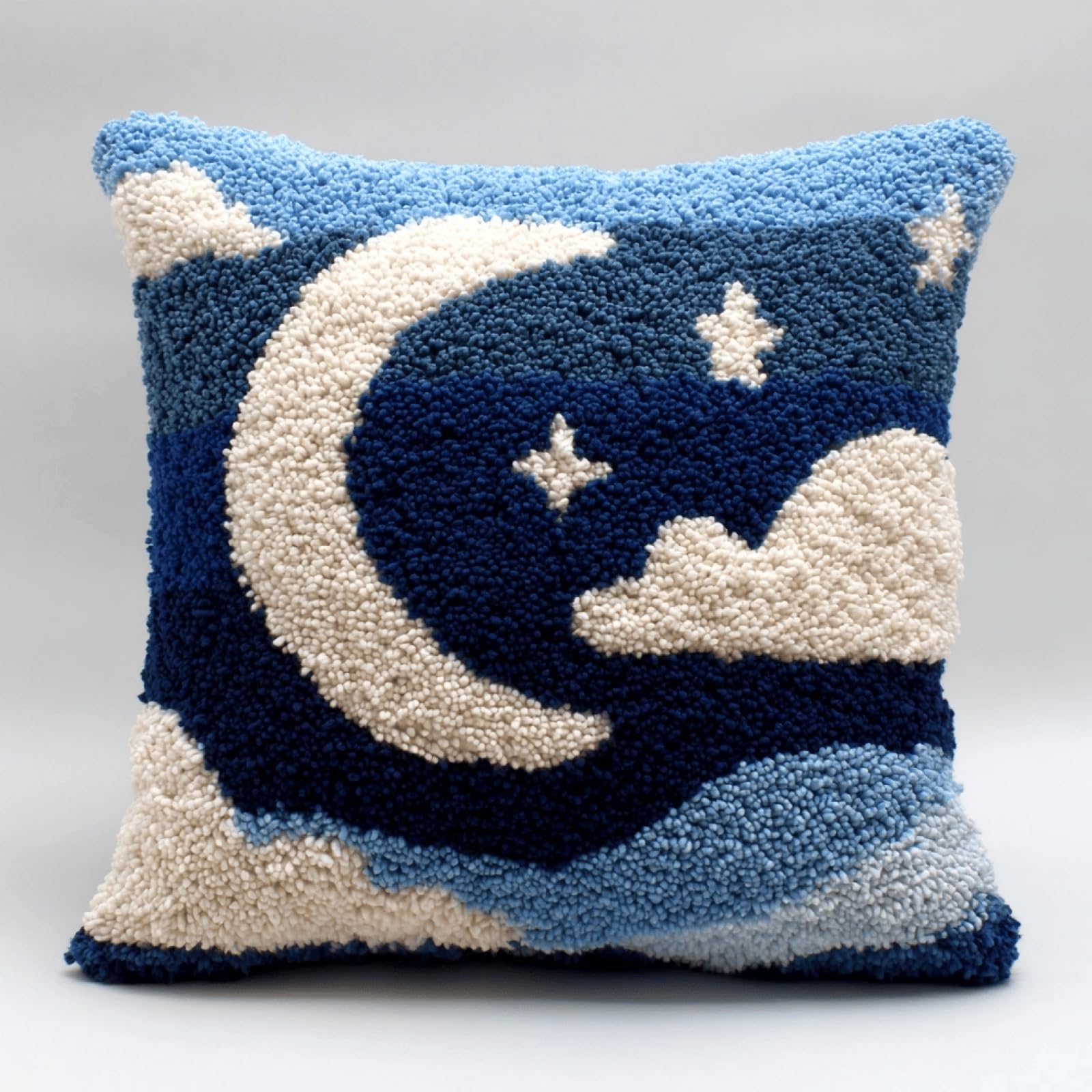 Beginner Latch Hook Cushion Kit,DIY Pillow Cover Kit,43x43 cm,Stars Moon