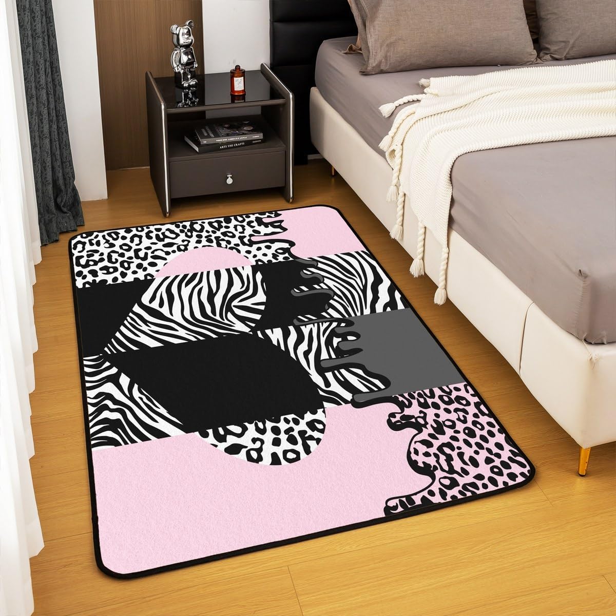 Feelyou Leopard Print Accent Rug Area Rug 3x5 Pink Black Cheetah Zebra Sweetheart Living Room Rugs for Girls Love Heart Decorative Carpet Animal Theme Decorative Rug