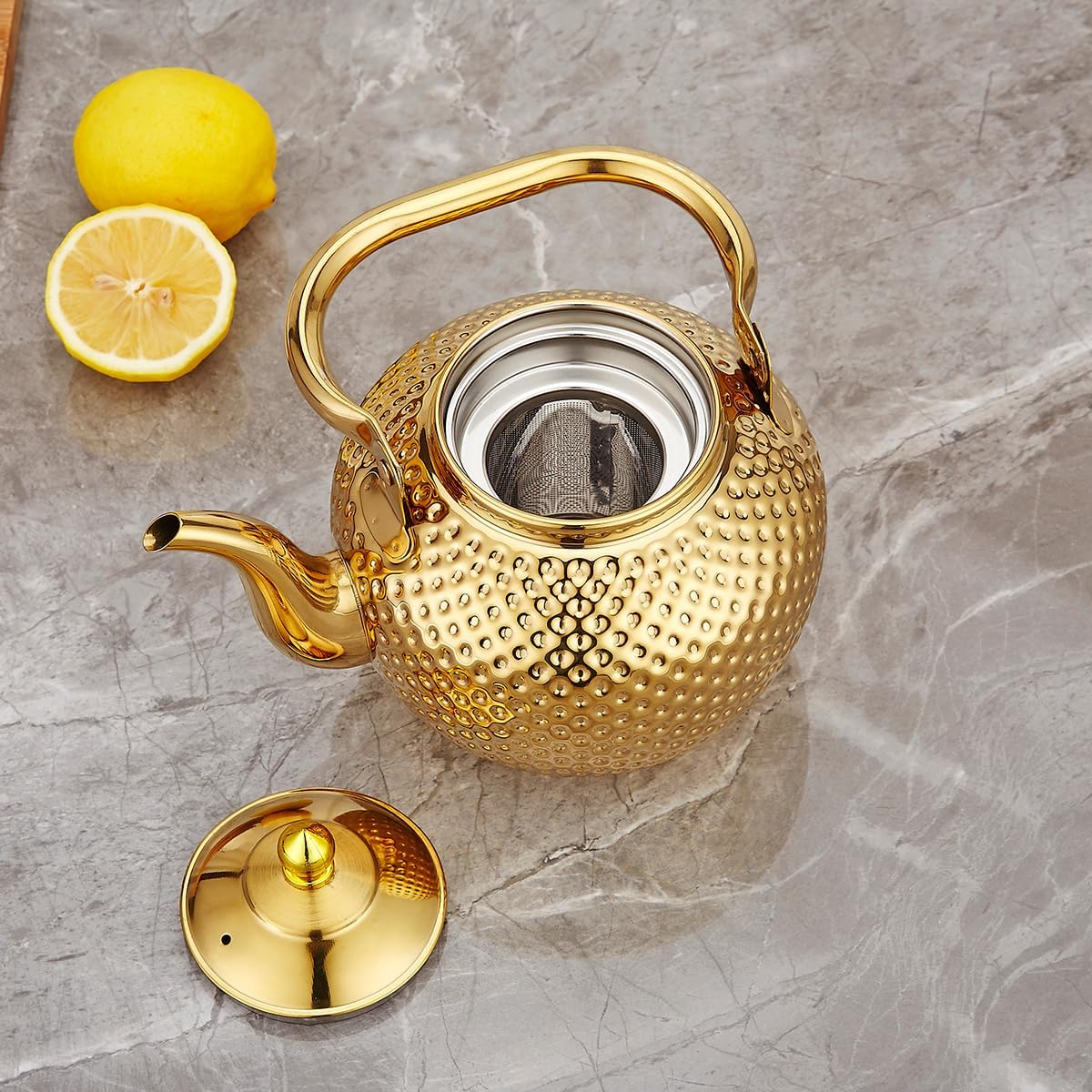 SANQIAHOME 1200ml teapot with Infuser stainless steel Water Boilers lifting handle Tea Maker Water Kettle for Induction/Gas gold