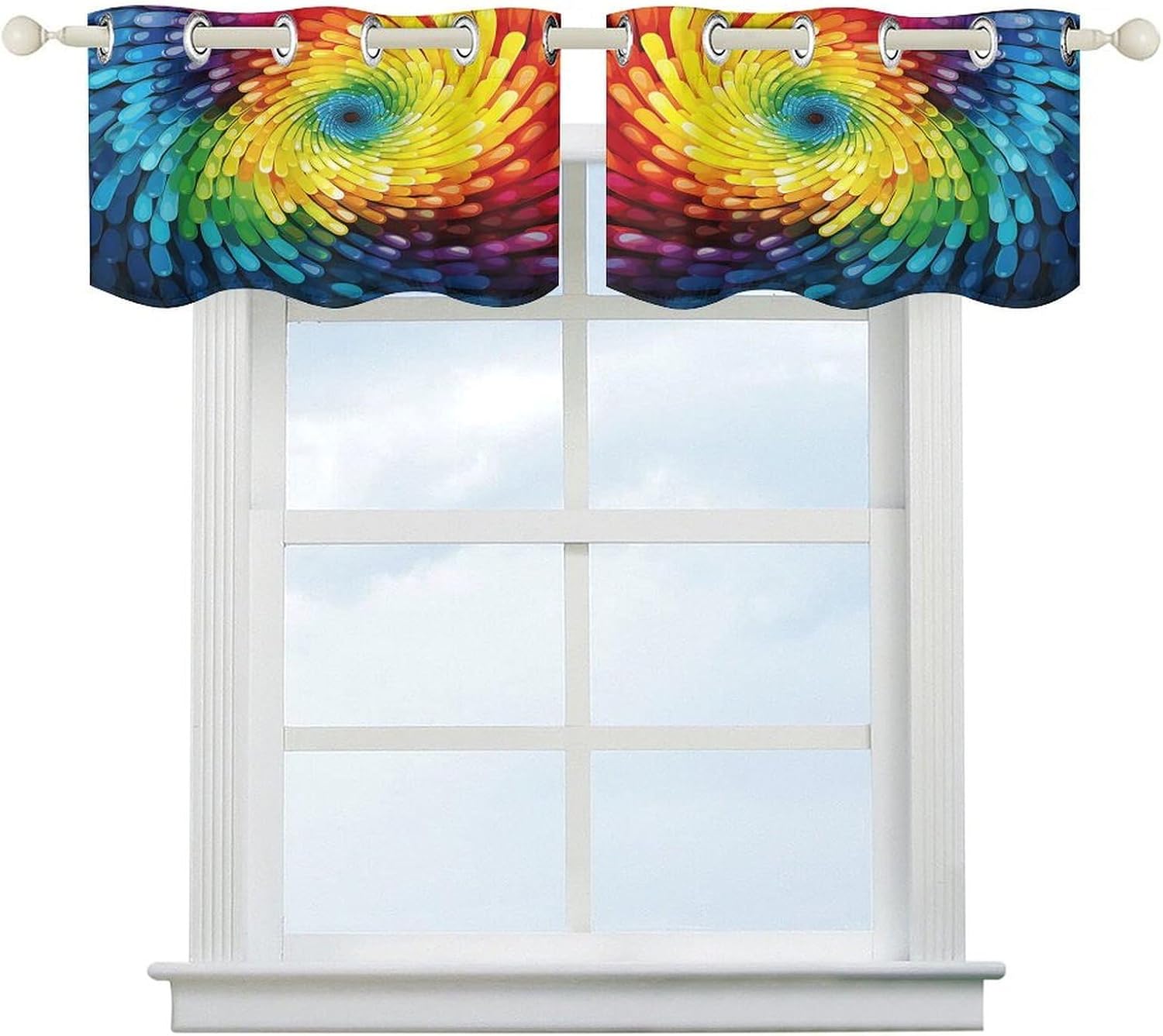 Rainbow Swirl 2 Pack Valance Curtains Window Treatments. Adjustable Curtain with Rod Pocket.Cafe Curtains is Half Curtains for Privacy Decorative 52x18.1 Inch.