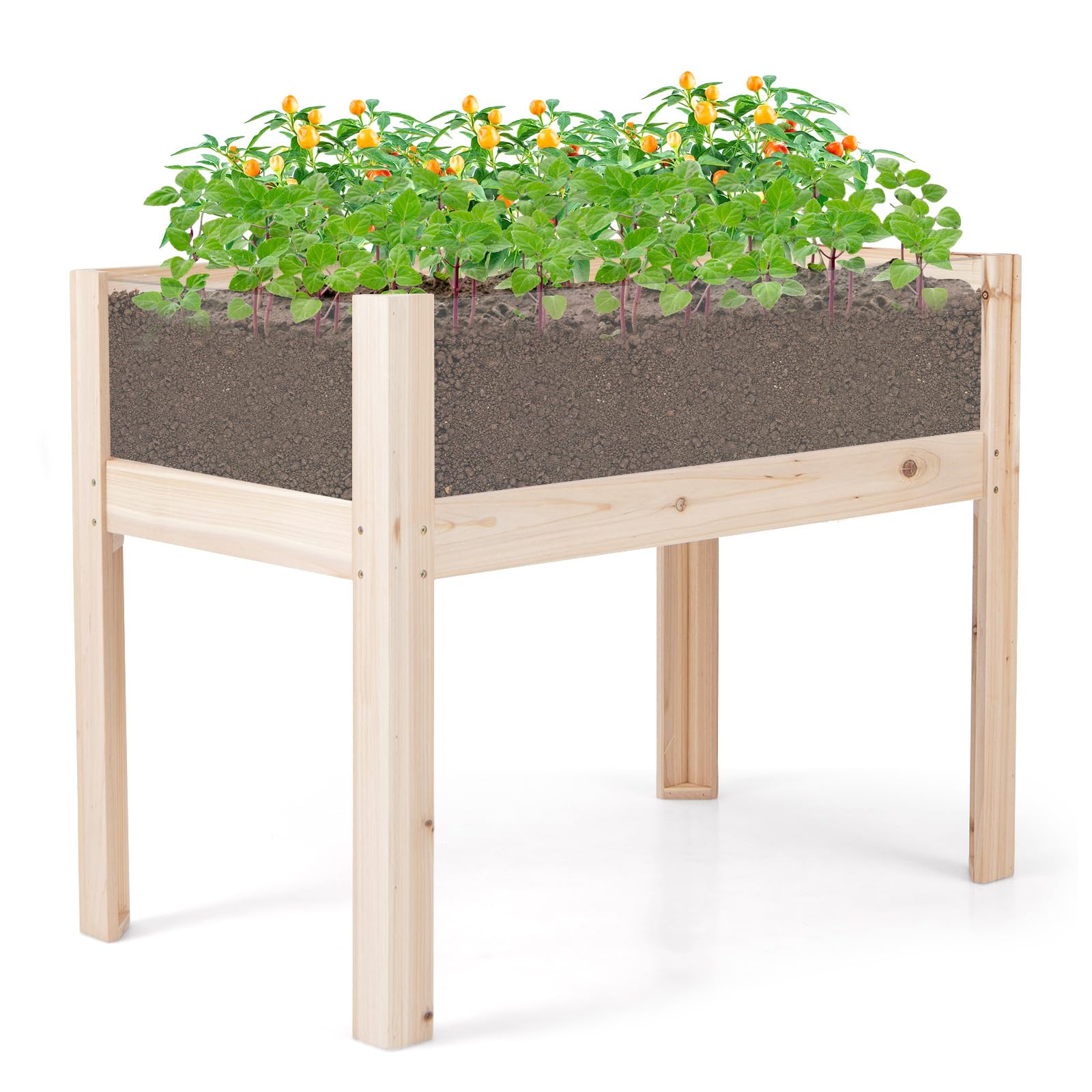 HOMASIS Huerto Elevado de Madera de Abeto con losa acrílica, Cama elevada para Mascotas con 2 Agujeros de Drenaje, Jardinera elevada con Volumen de 50L para balcón, jardín, Natural (100x59x77cm)