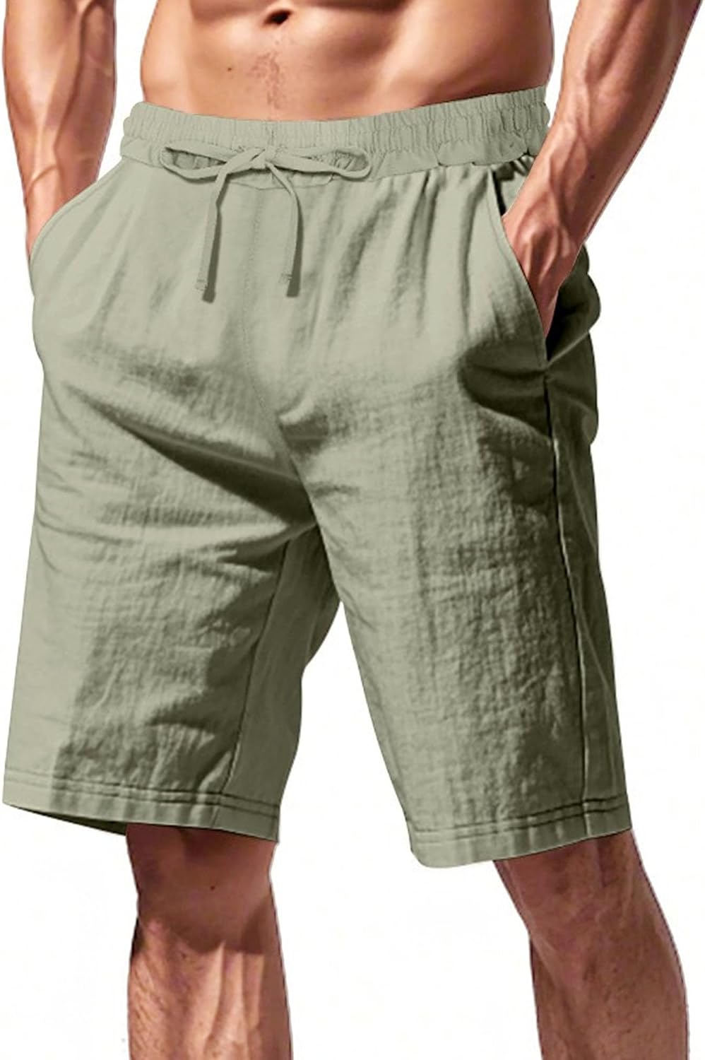 Maiyifu-GJ Men's Shorts Linen Cotton Casual Athletic Workout Shorts Summer Elastic Waist Drawstring Beach Short Pants