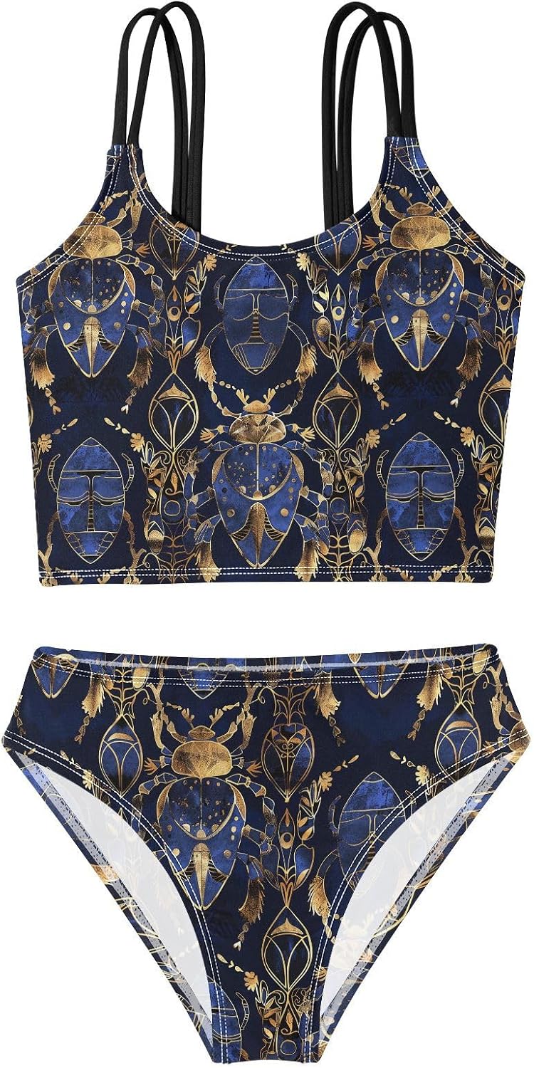 visesunny Girls Two Piece Swimsuits Indian Beetle Pattern Girl's Bikini Sets Bathing Suits for Girls Size 5-12Y