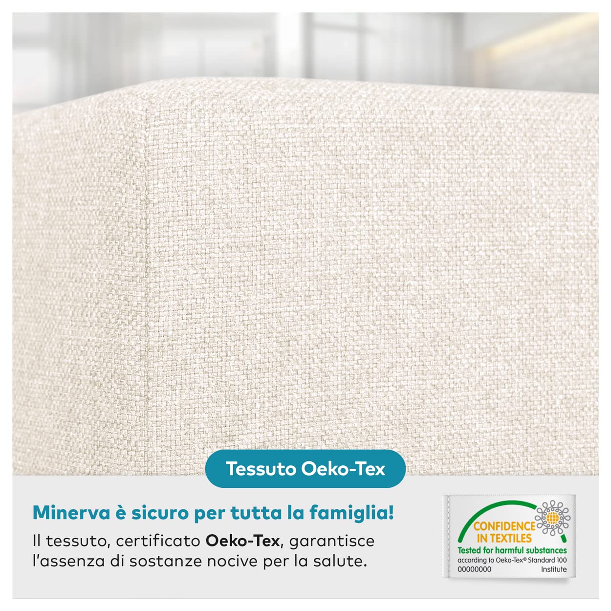 Deshome Pouf poggiapiedi 83x43x44 cm stoffa Idrorepellente: Pouf design moderno per divano soggiorno camera da letto, Puff poggiapiedi, Pouffe salotto Minerva (Bianco crema)