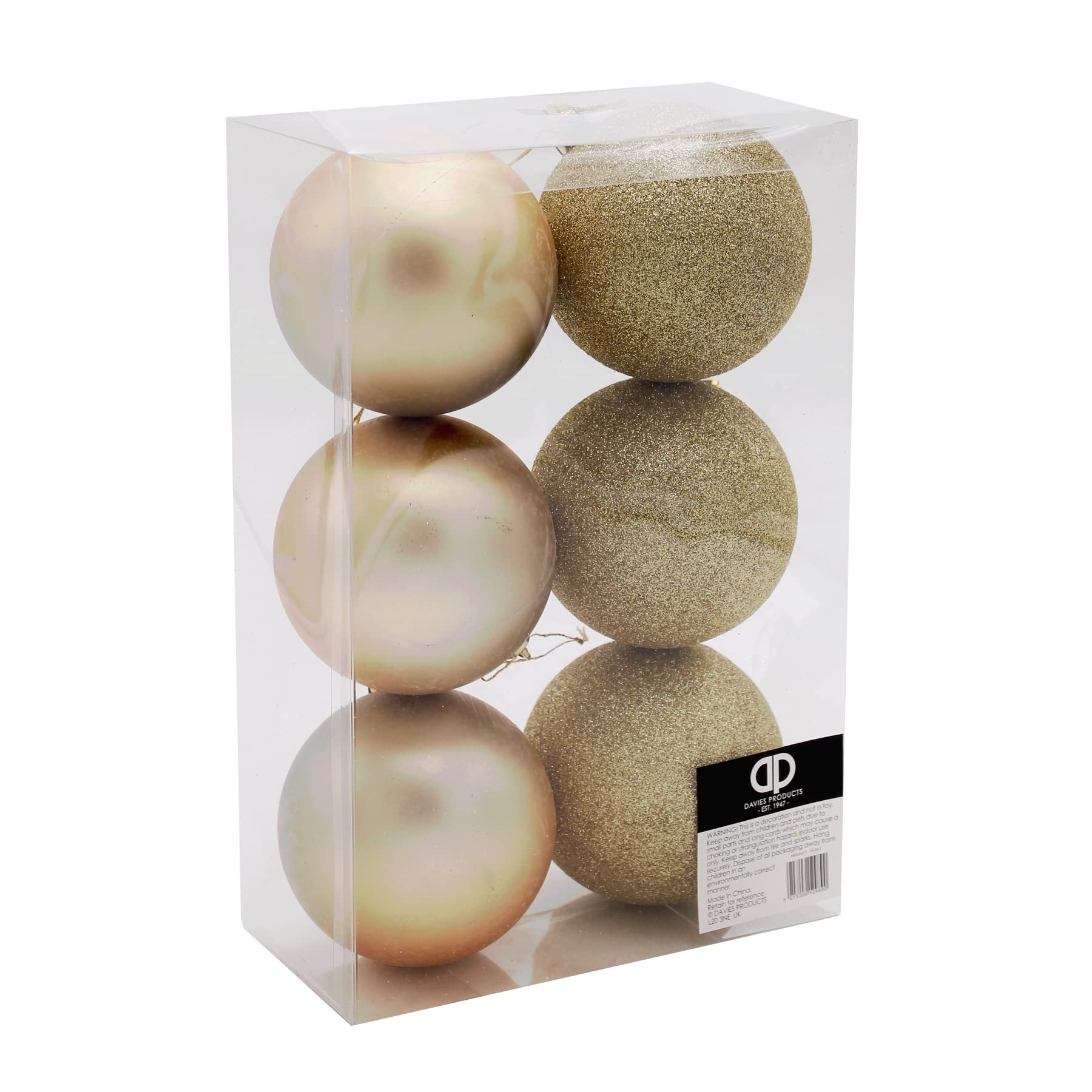 Widdle Gifts Gold Christmas Decoration 6 Pack 80Mm Glitter/Plain Baubles - 9890