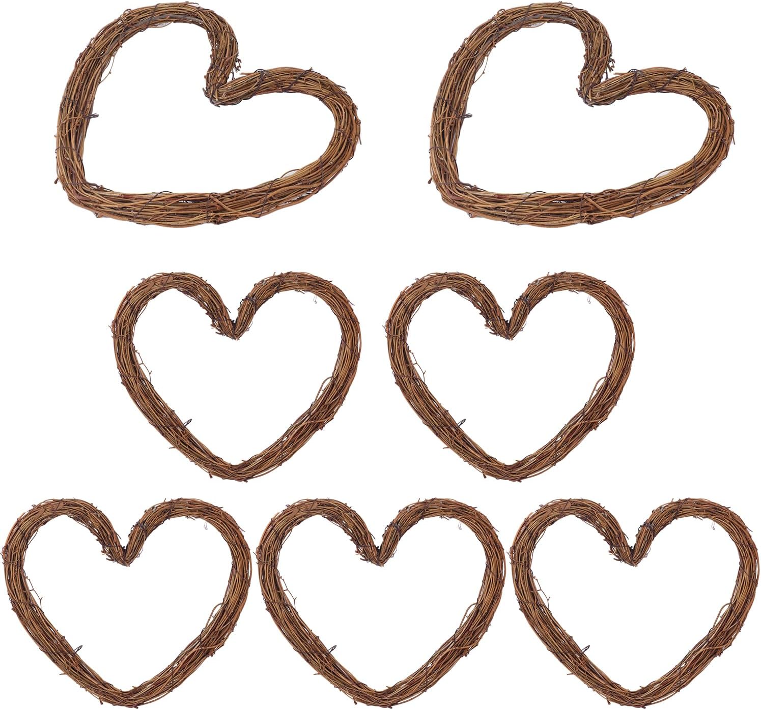 7 Pcs 12 Inch Heart Shaped Natural Grapevine Wreath Set, Hand-Woven Vine Branch Wreaths for DIY Crafts, Christmas Decorations, Home & Event Styling