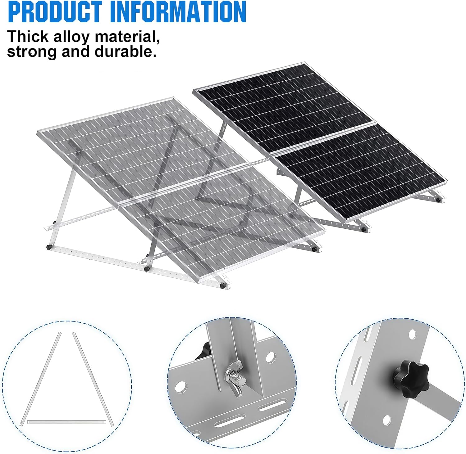 Solar Panel Mounting Brackets, 2 Sets 46 inch with Beam Reinforcement Support and Adjustable Inclined Legs, Ideal for 2-4pcs 100 200 300 400 500 Watt Solar Panel, for Roof, Boat, RV, and Off-Grid