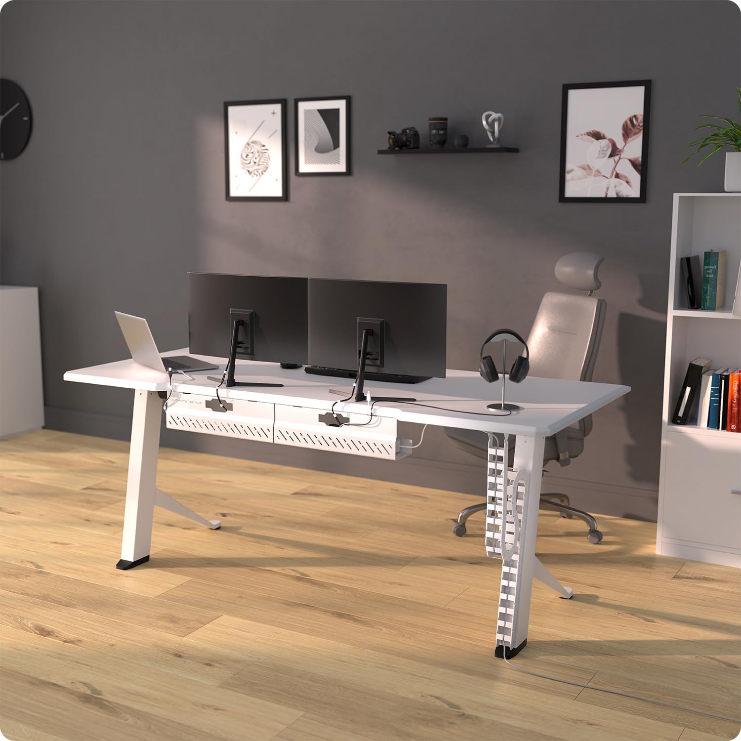 Ultimate Setup Under Desk Cable Management Vertebrae - Perfect for Sit Stand Desk - White, 133 cm