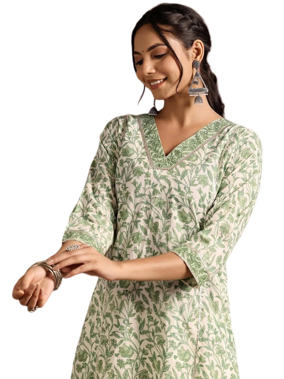Buy GLAMALUE New Cotton Leaf Printed Casual Straight Kurta for Women | Women Formal Kurti Green at Amazon.in