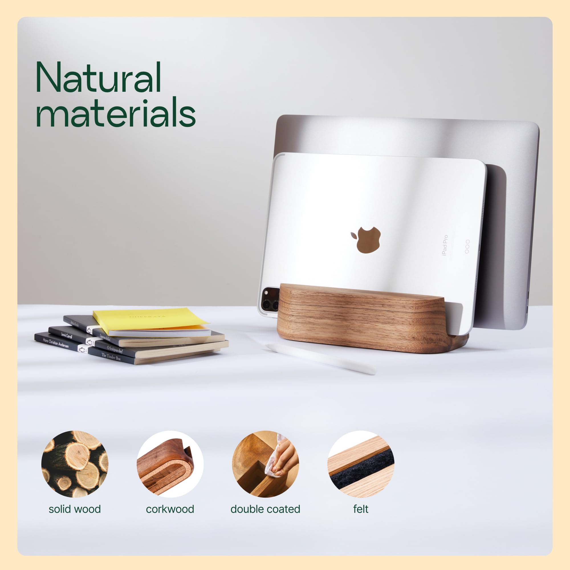 Laptop-Ständer, vertikaler Laptop-Halter für den Schreibtisch, alle MacBooks, vertikale Ständer, bis zu 1,8 cm dick, handgefertigter MacBook-Halter aus Naturholz (einzelne Eiche)