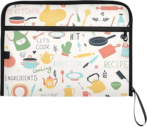 Miniatura 7 de Carpeta de archivos expandible de 13 bolsillos con cierre de cremallera, juegos de iconos de cocina, carpeta de archivos de acordeón de recetas con