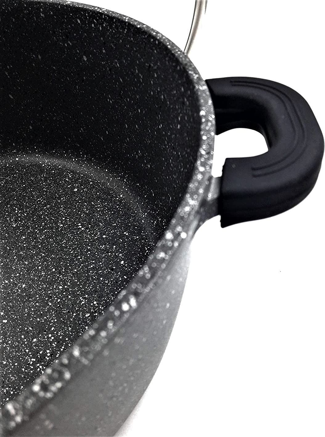 klaus faitout 6.8L Façon Pierre de Haute Qualités Antiadhésif avec Couvercle en Verre trempé Compatible Tous Feux 100% Induction gris Moucheté Ø 28 cm