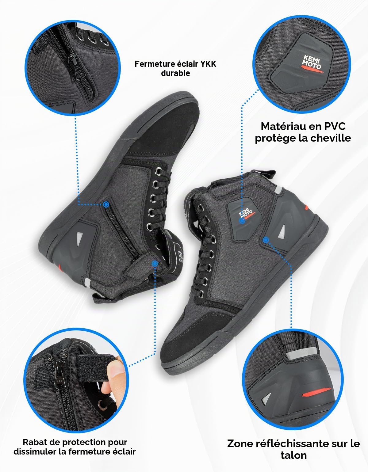 KEMIMOTO Chaussure Moto Homme, Botte Moto Hommes Décontractées avec Coussinets de Changement, Chaussures de Motocross Respirantes Antidérapante avec Support de Cheville