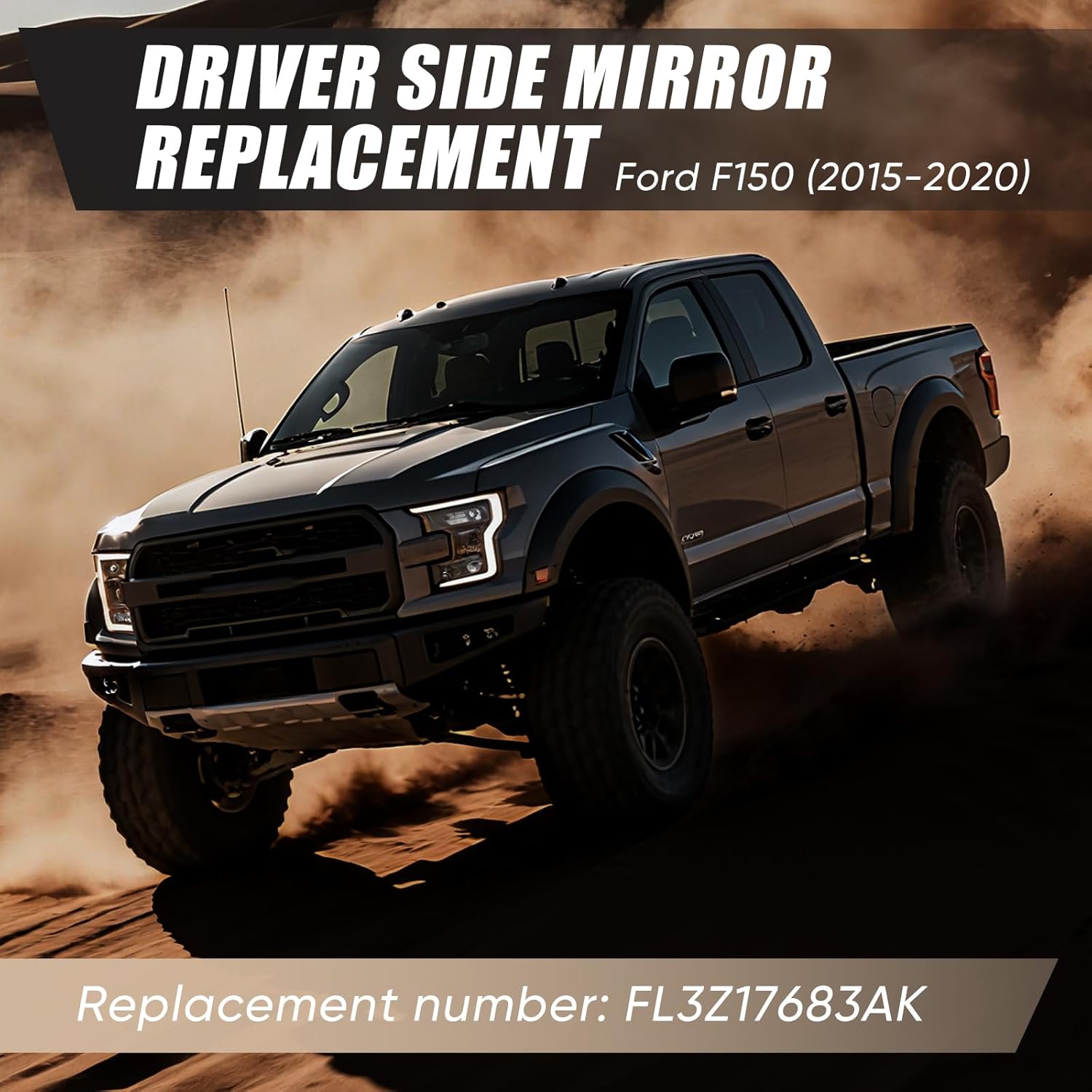Left Driver Side Mirror with Blind Spot Glass Power for 2015-2020 Ford F-150, Door Mirror without Turn Signal Light Non-Heated, Replacesment ‎FL3Z17683AK