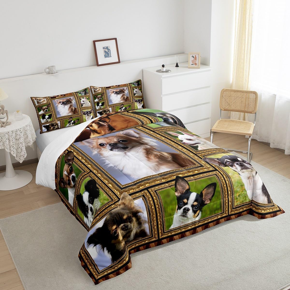 Feelyou Chihuahua Comforter Set Twin Size Cute Dog Puppy Comforter for Kids Teens Adults Chihuahua Lover Gift Bedding Set Dog Lover Quilt Set Room Decor 2Pcs with 1 Pillow Case