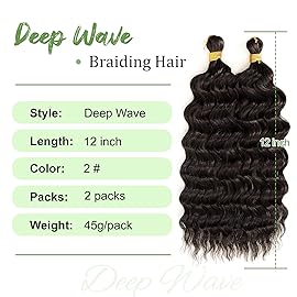 Eerya Long Curly Braiding Hair 12 Inch 2 Packs Ocean Wave Crochet Braids for Black Women Deep Wave Braiding Hair for Boho Braids (12 inch, 2)