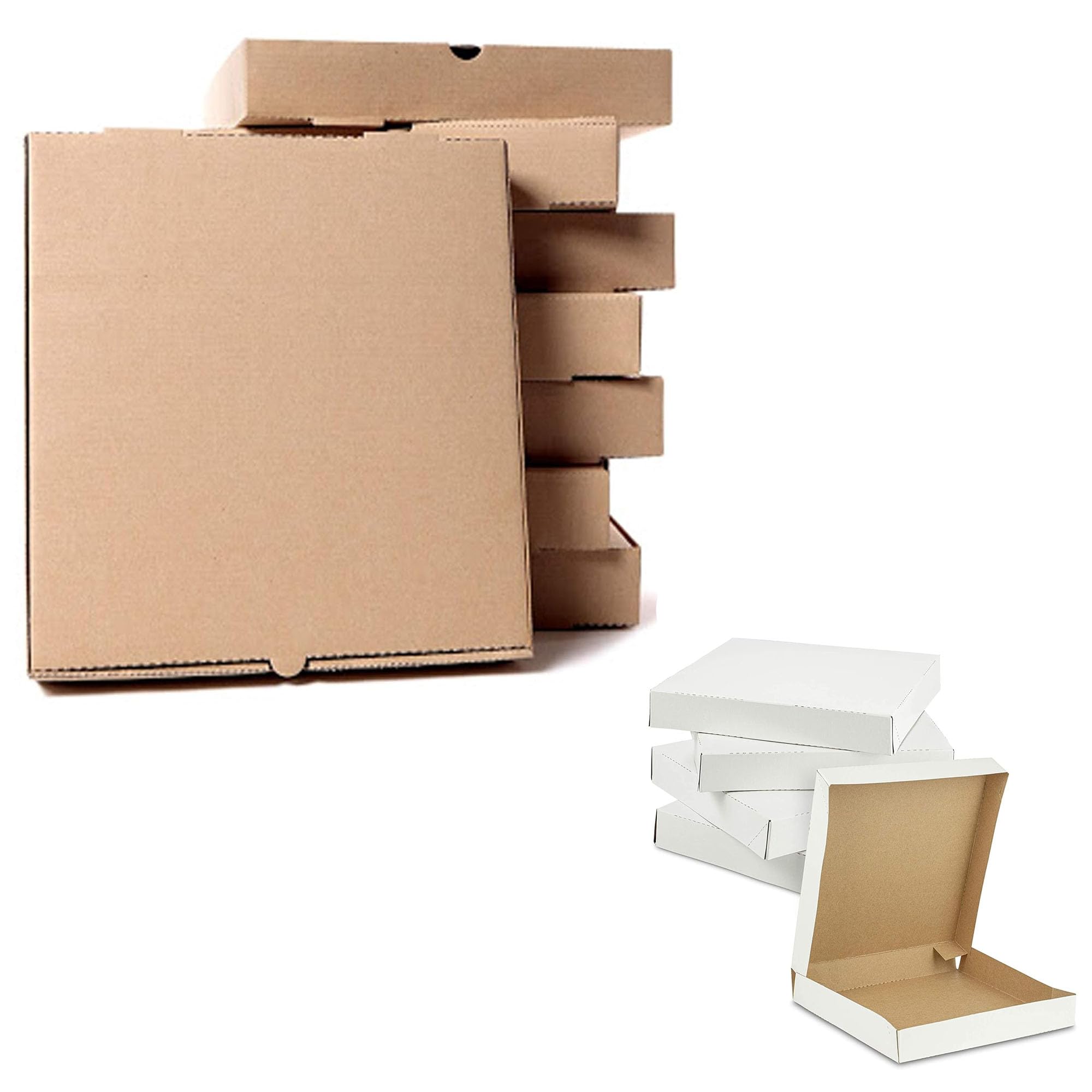 Pluto Packaging 14” White – 25 Boxes Brown Or White Strong Cardboard Postal Takeaway Restaurants Dessert Pizza Take Out Boxes (14” White – 25 Boxes)