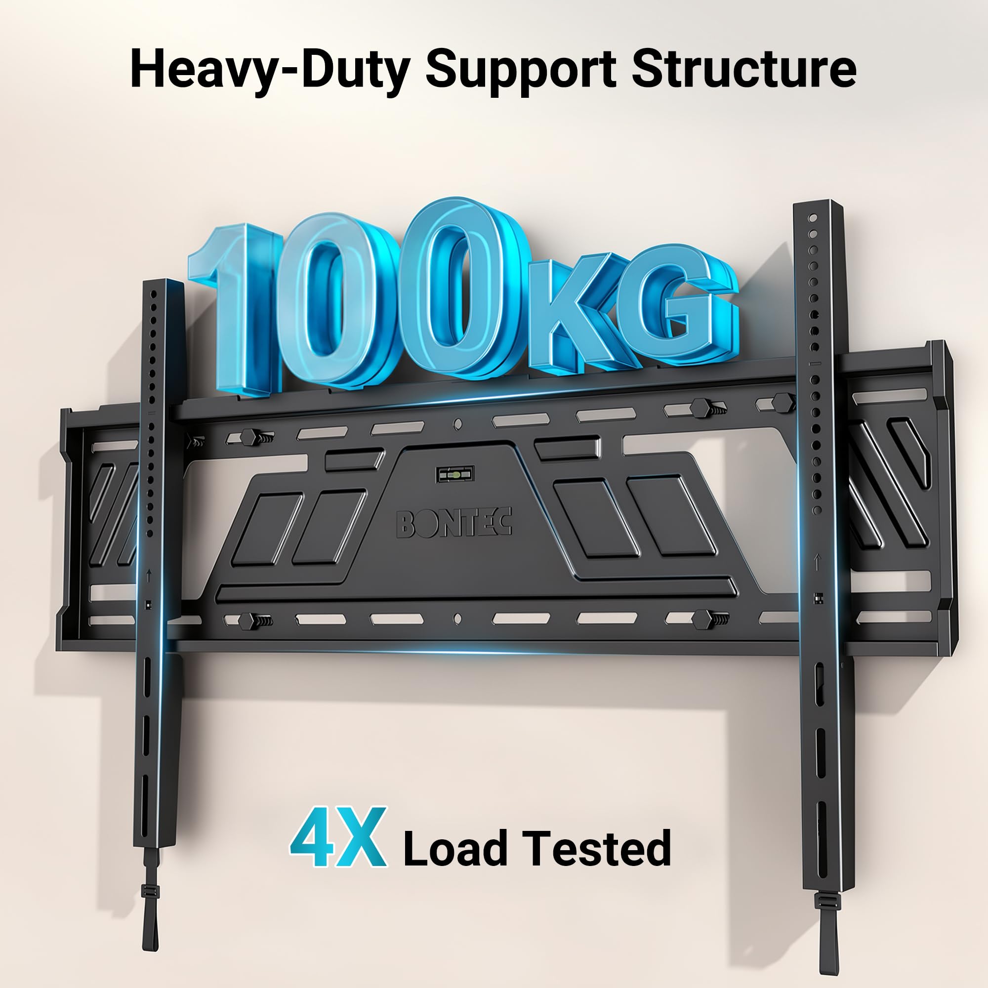 BONTEC Soporte Fijo de Pared para TV de 43 a 100 Pulgadas, Pantallas Planas y Curvas, Perfil Ultrafino de 23 mm, Hasta 100 kg, VESA 800x600 mm, Placa de una Pieza, Cierre de Seguridad Automático