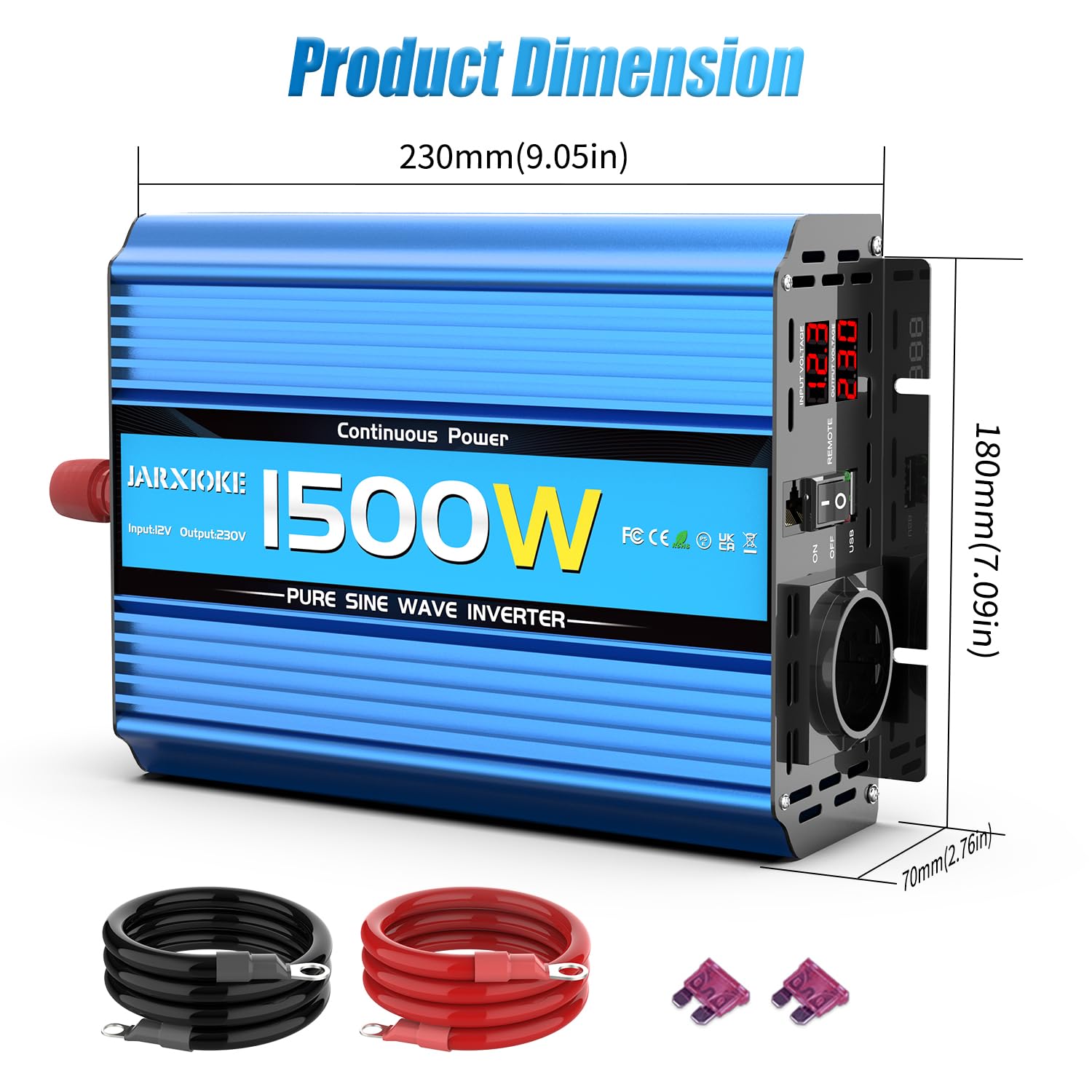 1500W/3000W Inverter 12v 220v Onda Pura Invertitore di Potenza 12v 220V/230V Trasformatore di Potenza Convertitore - Telecomando & USB & EU Presa per Auto Camper Barca