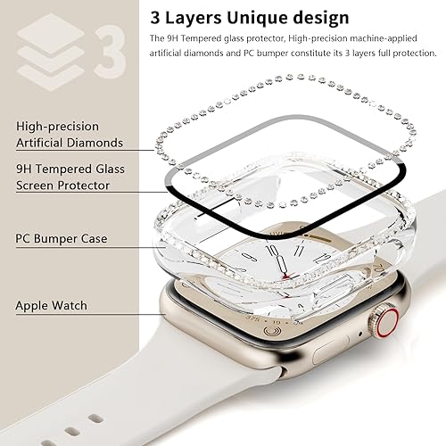 Miniatura 2 de Rc-Z Paquete de 3 fundas brillantes para Apple Watch de 1.732 pulgadas SE (2 generación) Series 6 5 4, protector de pantalla para mujer, con