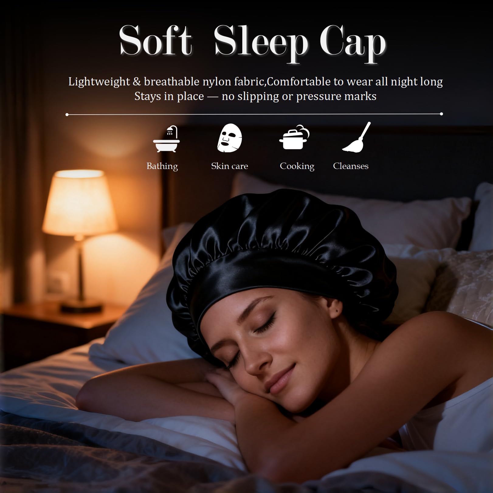 Unisex Satin Sleep Bonnet, Adjustable Elastic Night Cap for Men & Women, Curly Hair, Braids & Natural Styles - Image 2