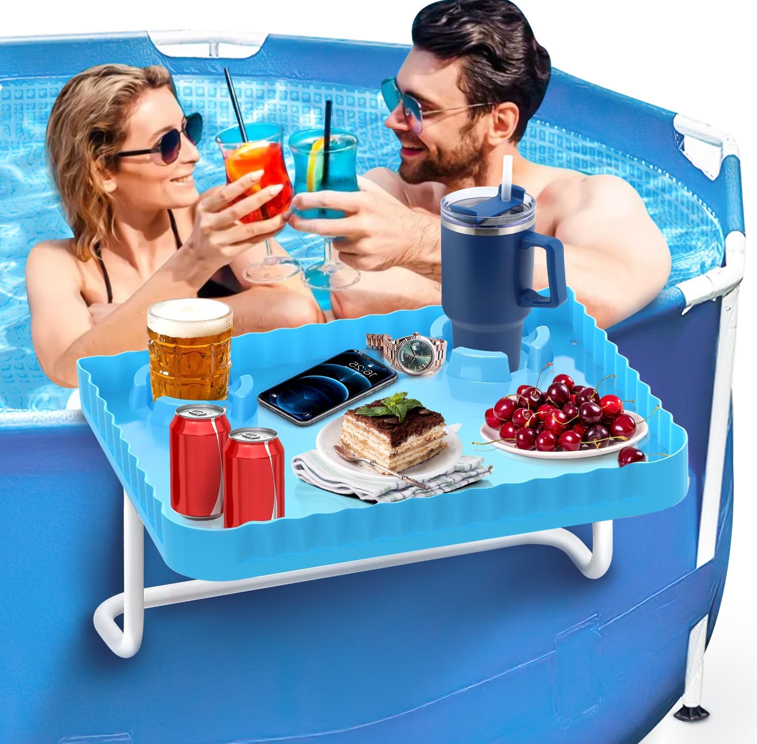 Pool Bar Side Bar, Swim Up Bar, Designed for Above-Ground Round/Rectangle/Oval Pools, Portable Poolside Bar Patio Poolside Table, Blue