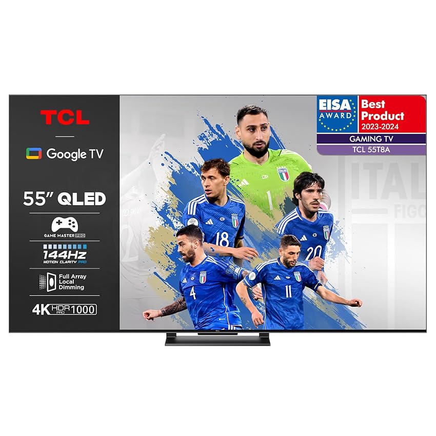 Immagine del prodotto TCL 55T8A TV QLED 55”, VRR 144Hz, 4K Ultra HD, Full Array Local Dimming, Google TV (Dolby Vision & Atmos, Motion clarity, Controllo vocale Google Assistant hands-free, compatibile con Alexa)