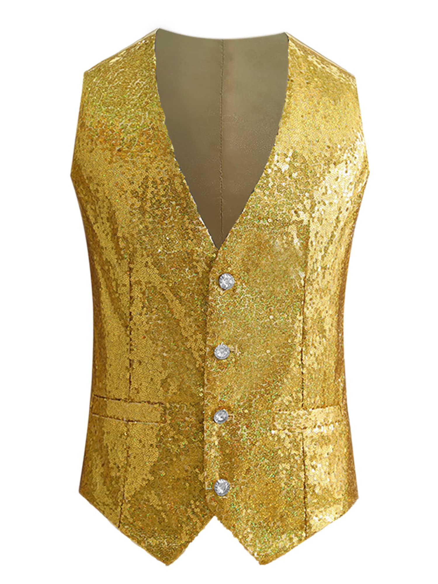 Lars Amadeus Sequin Waistcoat for Men's V-Neck Sleeveless Disco Sparkly Suit Vest