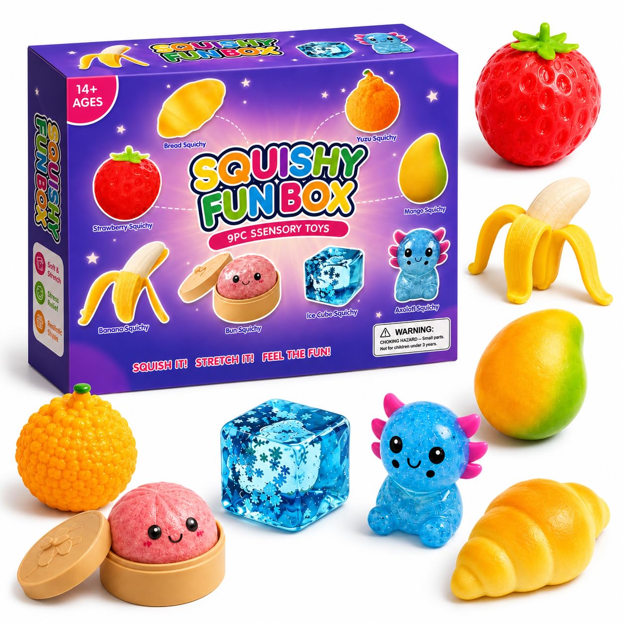 8 Piece Squishy Mystery Fun Box Set, Blind Box Malt Sugar Creative Slow-Return Squishies Pack, Fidget Relief Hand Relax Desk Decor Party Favor Gifts for Adult (#C)