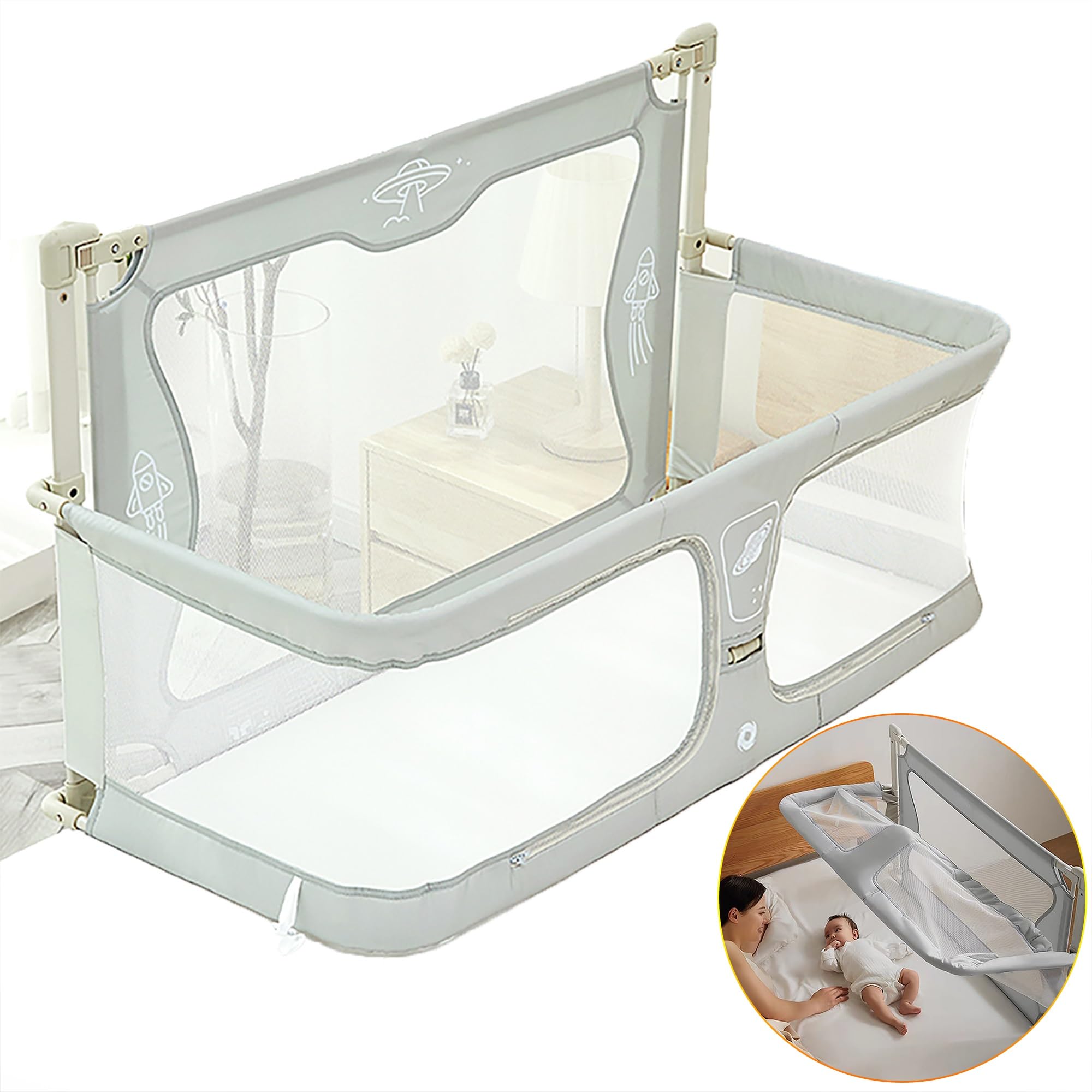 Xyldgptl Light Green 3 In 1 Baby Bassinets Bedside Sleeper, Baby Bedside Crib,For Co Sleeper For Baby In Bed,Bed Bassinet For Baby For Co Sleeper, Bed Bassinet For Baby In Bed For Safe Co-Sleeping,Bed Attachment For Baby(