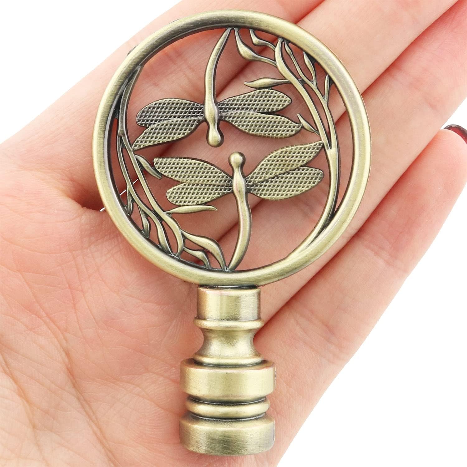 Lamp Finial Cap Knob Double Dragonflies Lamp Finials Hollowing Out Treatment Dragonfly Design Lamp Decoration for Lamp Shade, Bronze