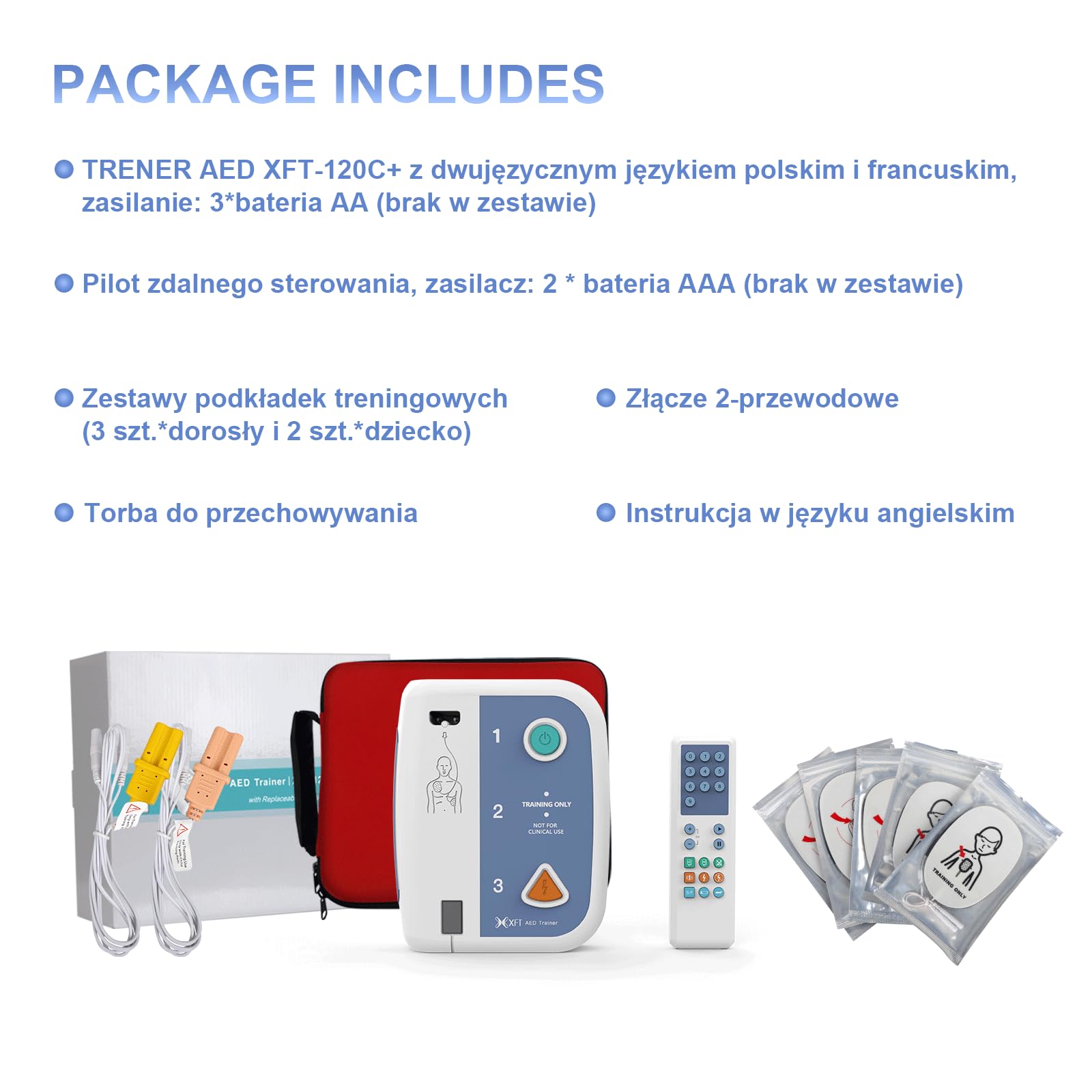 AED Trainer Portátil, Desfibrilador de Entrenamiento, DEA Trainer para Curso de SVB y DEA, Bilingüe Francés & Holandés, Desfibrilador Formacion con Control Remoto, 10 Escenarios (XFT-120C+)