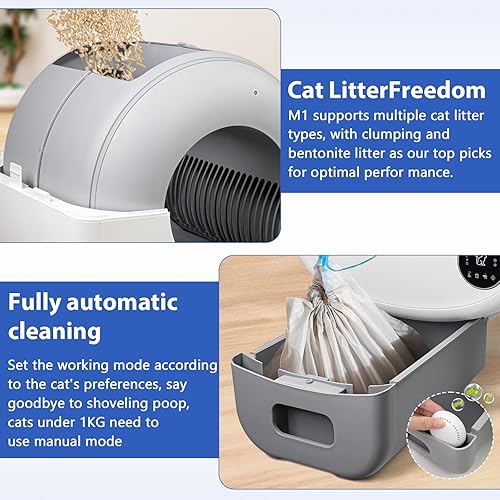 Miniatura 6 de Caja de arena autolimpiante para gatos, caja de arena automática para gatos de 95 L, autolimpieza para varios gatos, con control de aplicación,