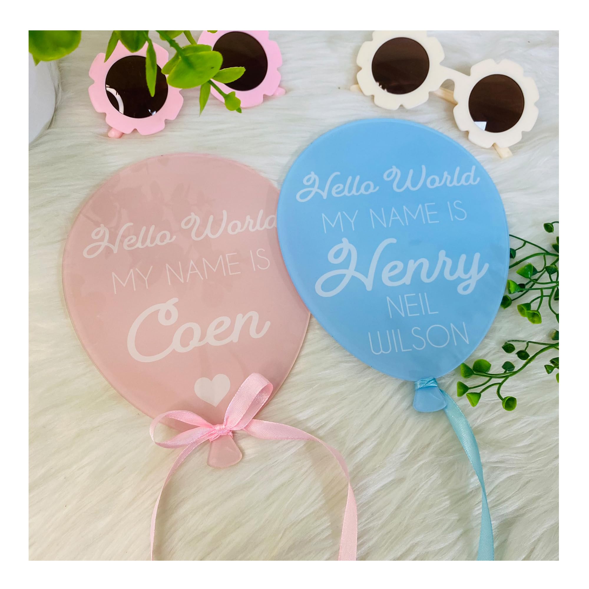 decorcustomsgift Personalized Balloon Acrylic Disc for New Baby, Birth Announcement, Gender Reveal, Hello World, Social Media Photo Prop, Baby Arrival Sign