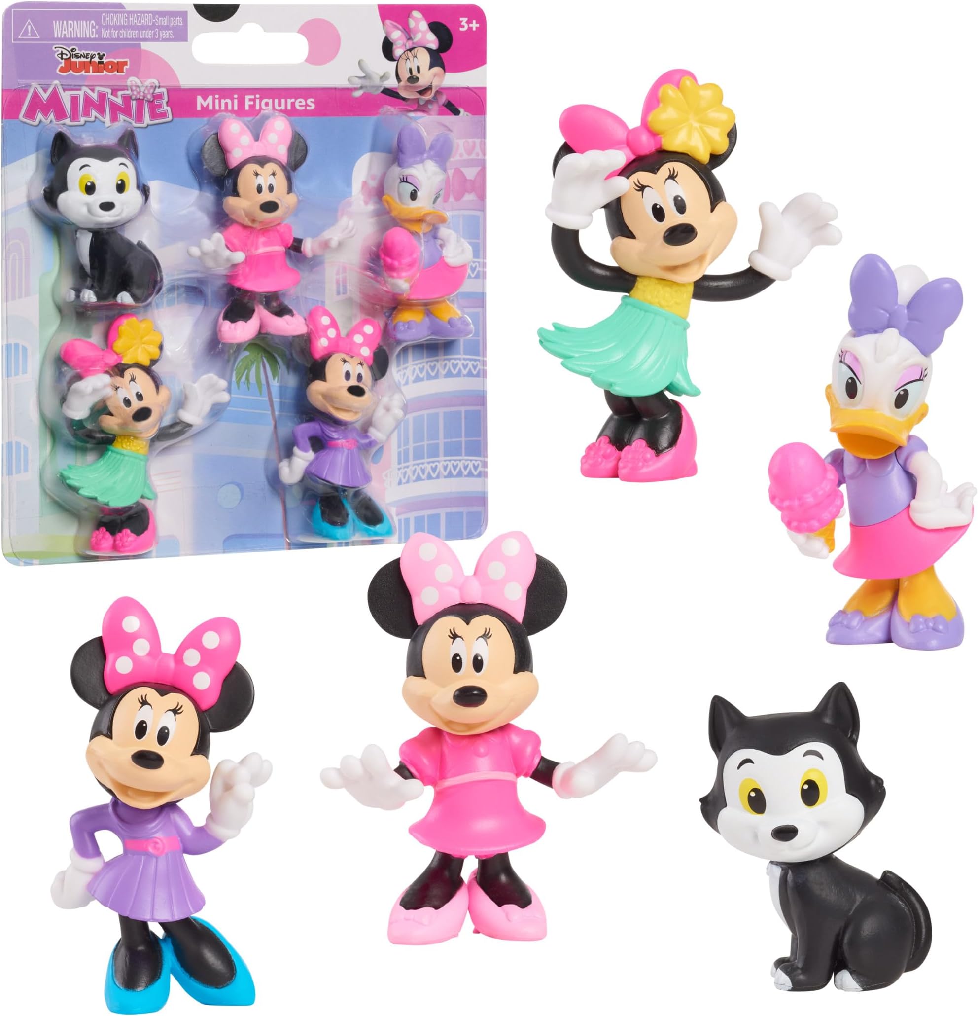 Disney Junior Minnie Mouse Mini Figures Pack of 5, 4.3-6.9 cm Collectible Figures, Kids Toys from 3 Years
