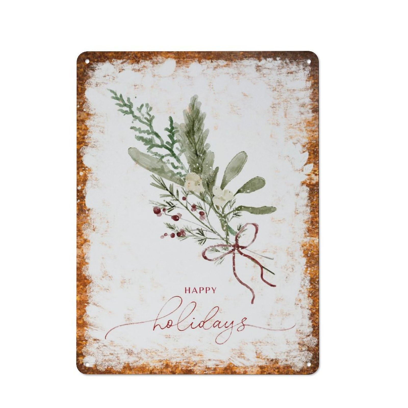 peiyeety Metal Tin Sign Greenery With Happy Holidays Quote Pattern Vintage Rustic Wall Art Kitchen Bathroom Bedroom Living Room Cafe Farmhouse Office Garage Home Bar Laundry Room Porch Patio 6x8 Inch