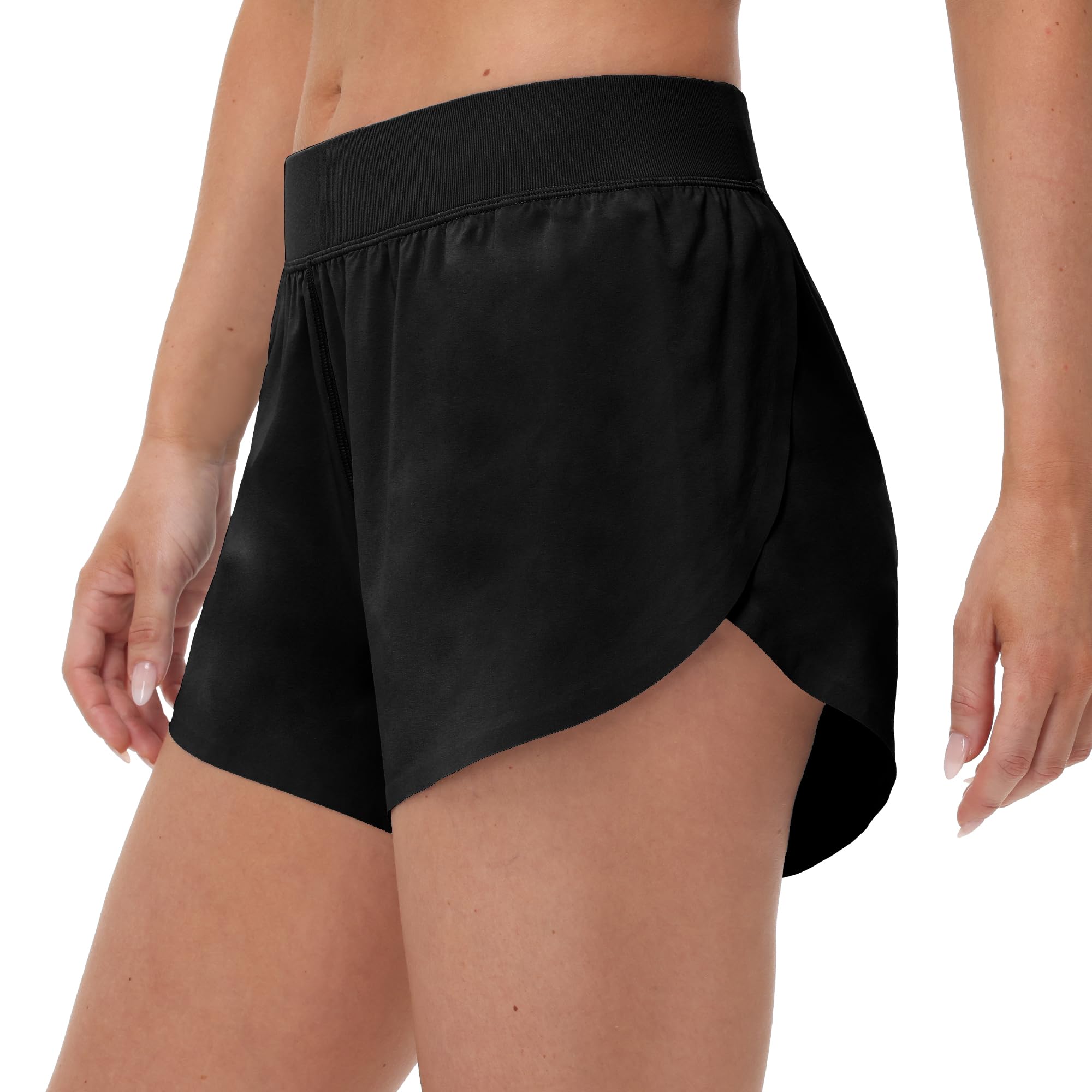 MCEDAR Sportliche Laufshorts für Damen, mittlere Taille, 10,2 cm hoch geteilt, für Delfin-Shorts mit bequemem Netzfutter, für Fitnessstudio, Workout