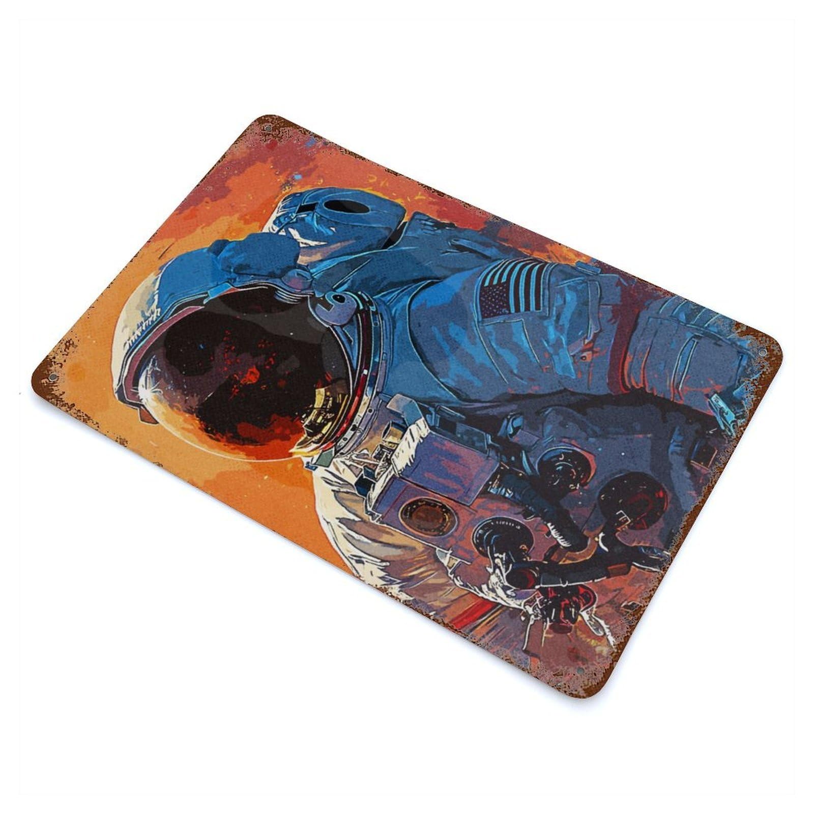Astronauts Artistic Rustic Tin Plaque 11.8"x7.9", Ideal for Shed, Workshop And Garage Wall Decor