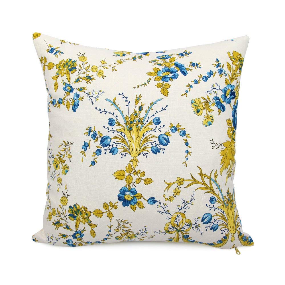 Flowershave357French Provencal Floral Pillow Cover Shabby Chic Blue Yellow French Country Cushion Linen Pillowcase Square and Lumbar New Valance Ivory