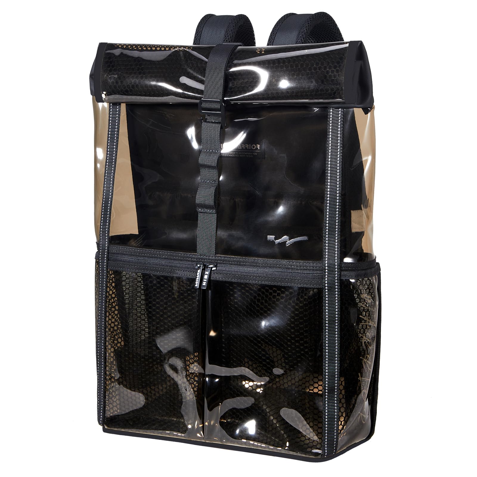 HIMZ WARRIOR Clear Backpack Heavy Duty Adults 18L Rolltop Backpack Transparent TSA Approved for Travel, Lightweight & Anti-Scratch (See Through Design