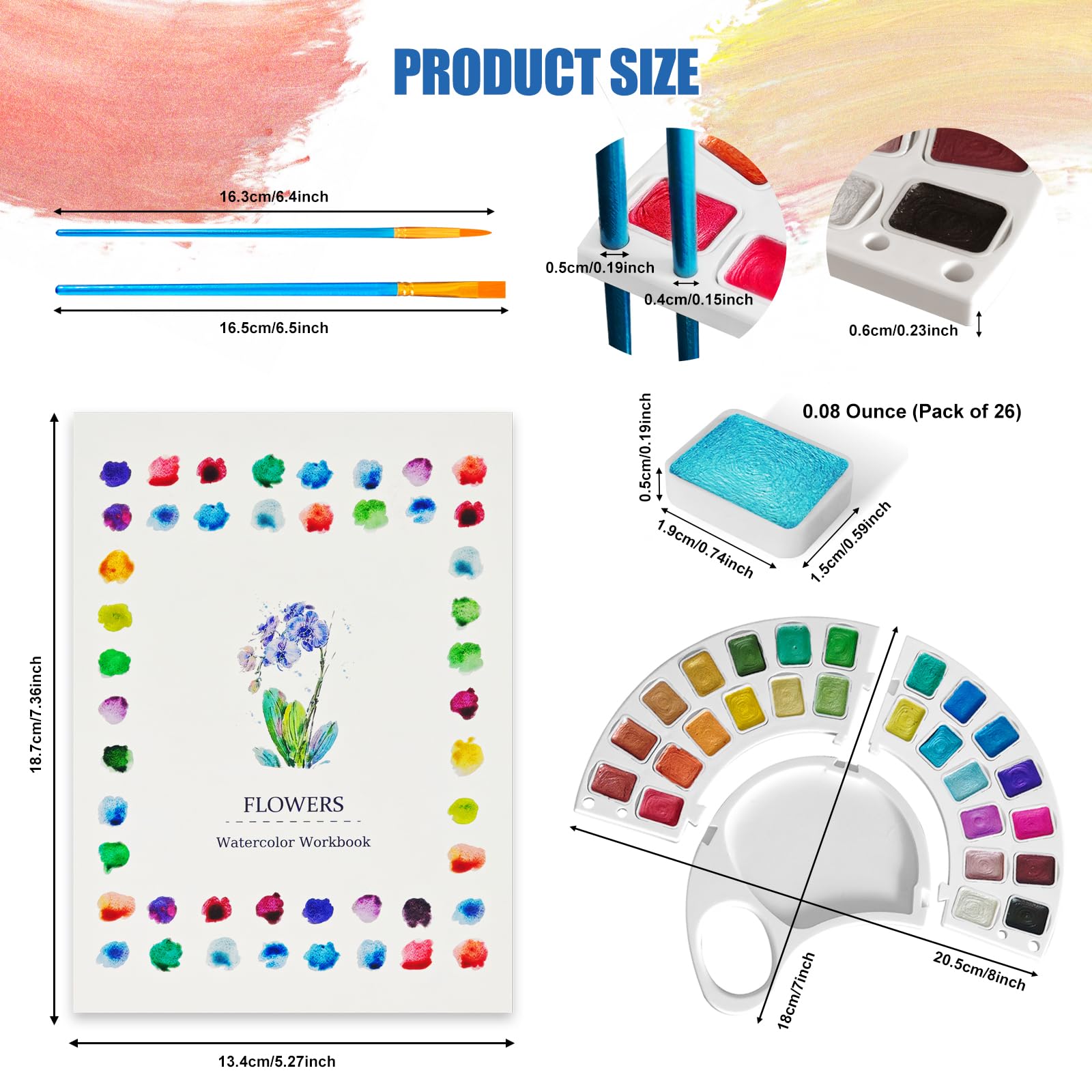 Aquarell-Arbeitsbuch, Wassermalbuch mit 13 Seiten, 300 g/m² Papier, 26 Farben, Aquarellfarben-Set mit Pinsel und Aufbewahrungstasche, Anfängerfreundliches Malbuch für Erwachsene
