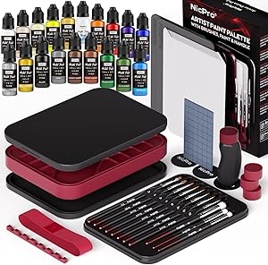 Nicpro All-In-One Miniature Painting Kit, Including 18 Colors Model Paint, Wet Palette, 11PCS Detail Paint Brushes Drybrush, Magnetic Painting Handle, 2PCS Sponges, 50PCS Pallet Paper and Brush Holder