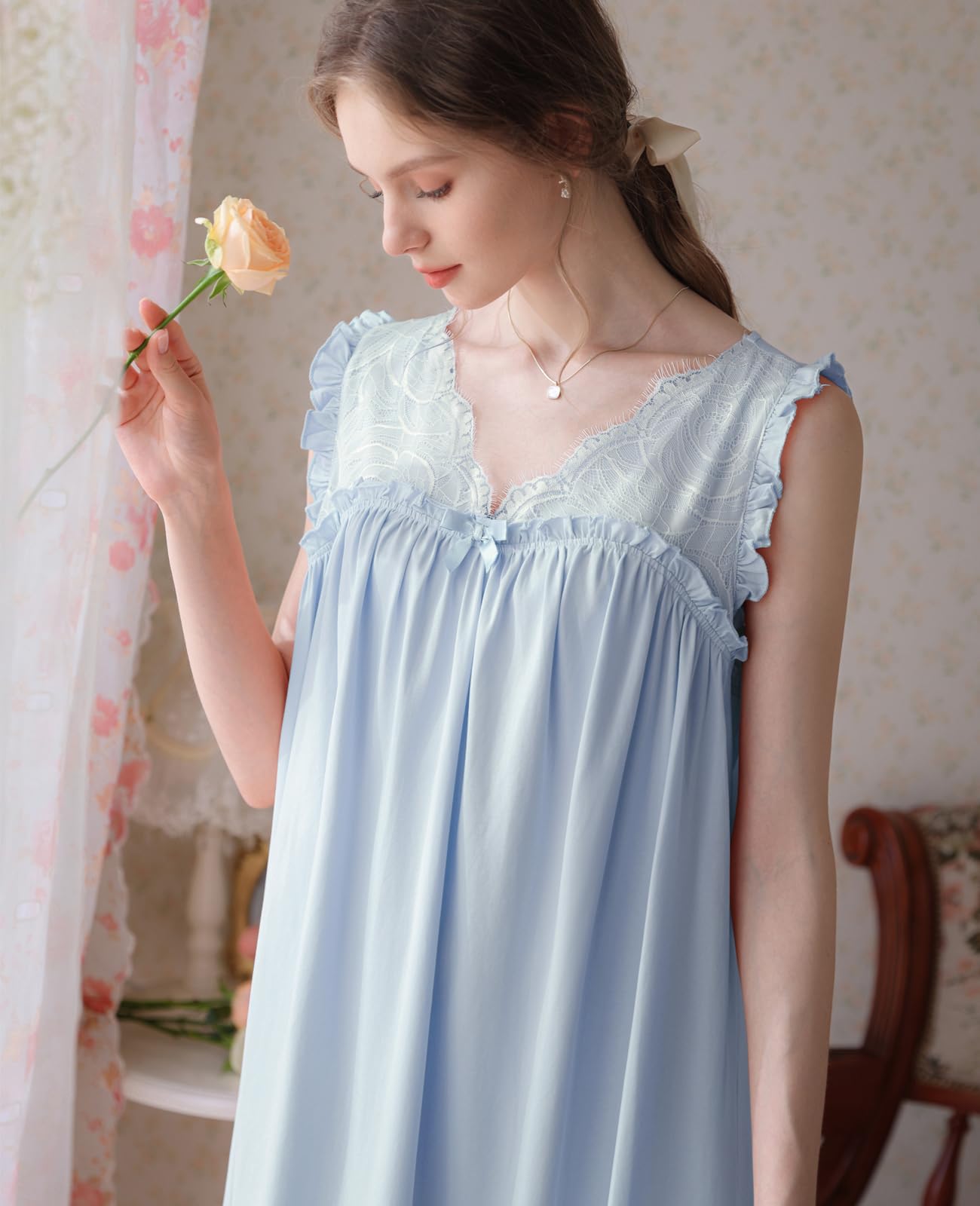 Nanxson Camicia da Notte Donna Cotone Lavorato a Maglia Senza Maniche Camicia da Notte Scollo a V Abbigliamento da Notte