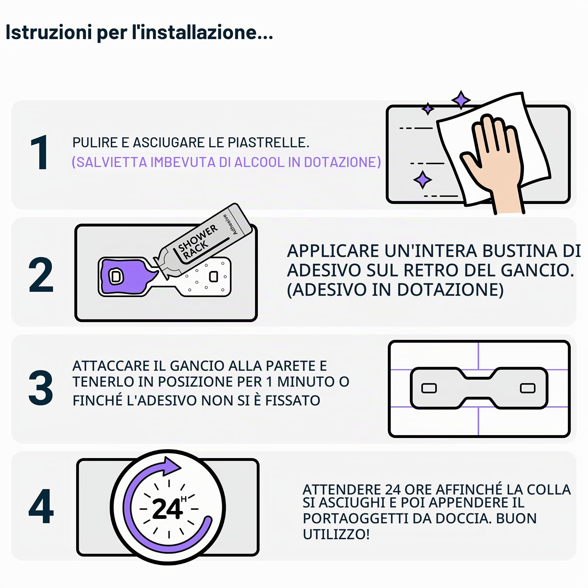 Carrello da doccia a parete in plastica trasparente, facile da installare, conservare con cura shampoo, balsami, rasoi e altri accessori su questo elegante bagno